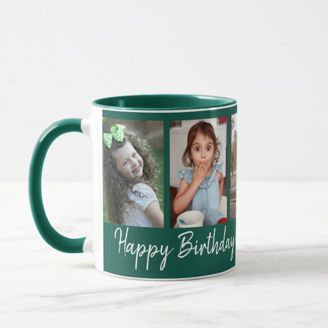 Personalized Happy Birthday 5 Photo Collage Green Mug (Left)