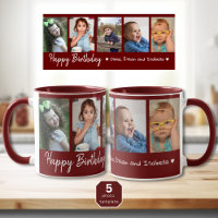 Personalized Happy Birthday 5 Photo Collage Maroon