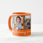 Personalized Happy Birthday 5 Photo Collage Orange Mug<br><div class="desc">Unique keepsake mug gift for grandparents birthday with happy birthday typography and 5 photos of grandchildren with their names.</div>