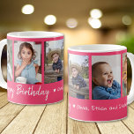 Personalized Happy Birthday 5 Photo Collage Pink Coffee Mug<br><div class="desc">Unique keepsake mug gift for grandparents birthday with happy birthday typography and 5 photos of grandchildren with their names.</div>