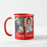Personalized Happy Birthday 5 Photo Collage Red Mug<br><div class="desc">Unique keepsake mug gift for grandparents birthday with happy birthday typography and 5 photos of grandchildren with their names.</div>