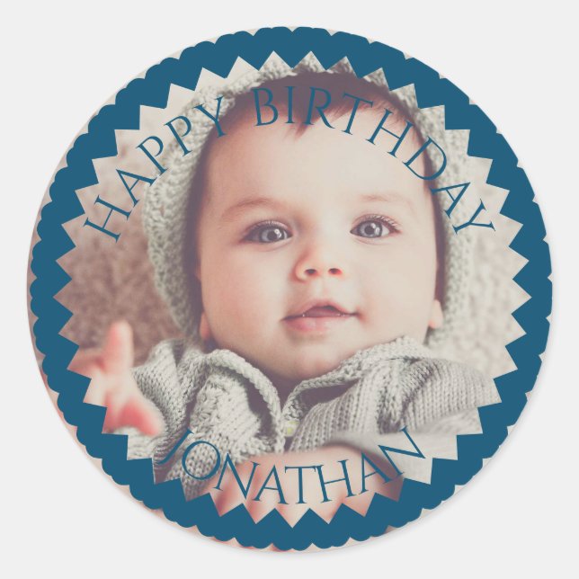 Personalized Happy Birthday add your photo name Classic Round Sticker (Front)