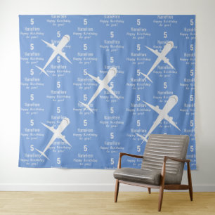 Personalized Happy Birthday Airplane Name Blue Tapestry