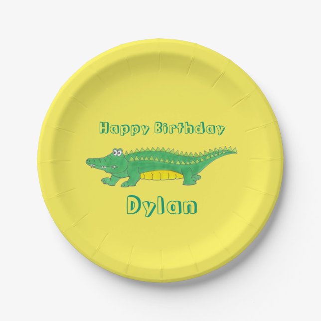Personalized Happy Birthday Alligator Crocodile Paper Plate (Front)