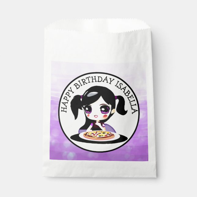 Personalized Happy Birthday Anime Girl Pizza Party Favour Bag (Front)
