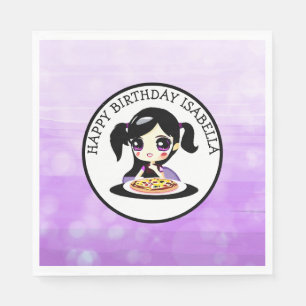 Personalized Happy Birthday Anime Girl Pizza Party Napkin
