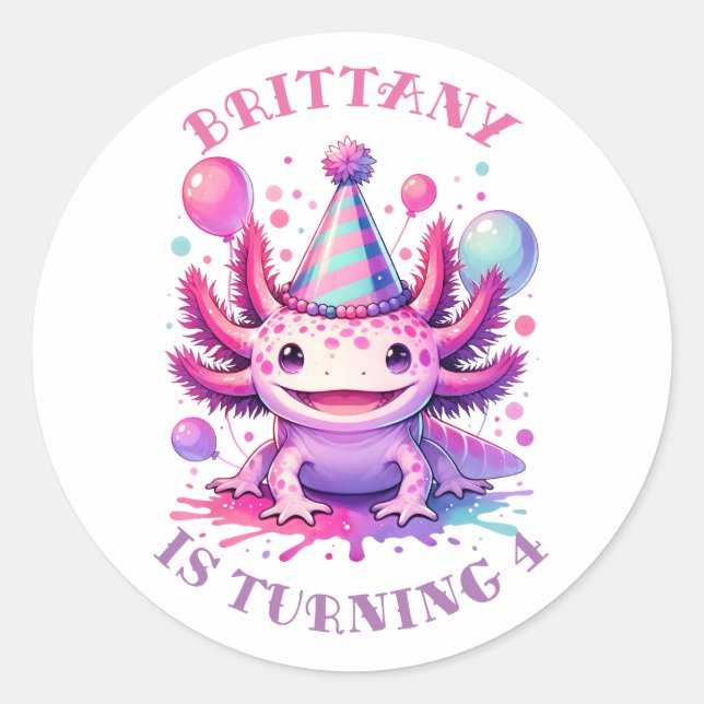 Personalized Happy Birthday Axolotl  Classic Round Sticker (Front)