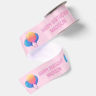 Personalized Happy Birthday Balloons Satin Ribbon