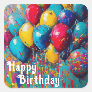 Personalized Happy Birthday Balloons Square Sticker