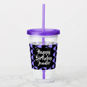 Personalized Happy Birthday Black Purple Acrylic Tumbler