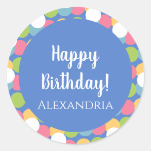 Personalized Happy Birthday Blue Colorful Classic Round Sticker