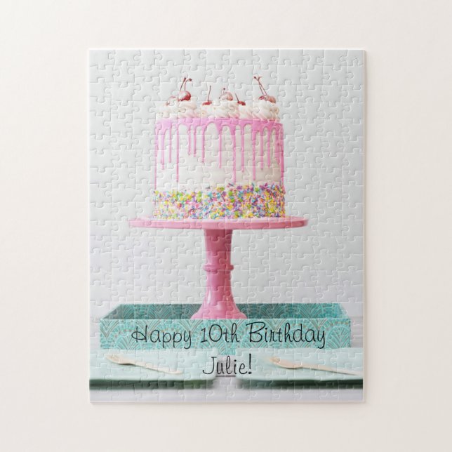 Personalized Happy Birthday Cake Jigsaw Puzzle (Vertical)