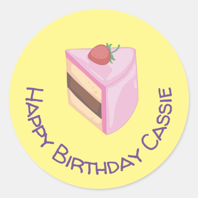 Personalized Happy Birthday Cake Slice Round  Classic Round Sticker (Front)