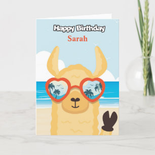 Personalized Happy Birthday Card - Beach Llama