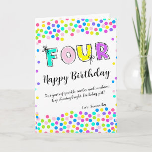 Personalized Happy Birthday Card Girl Age 4