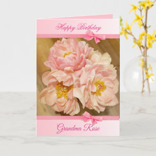 Personalized Happy Birthday Card with Pink Peonies