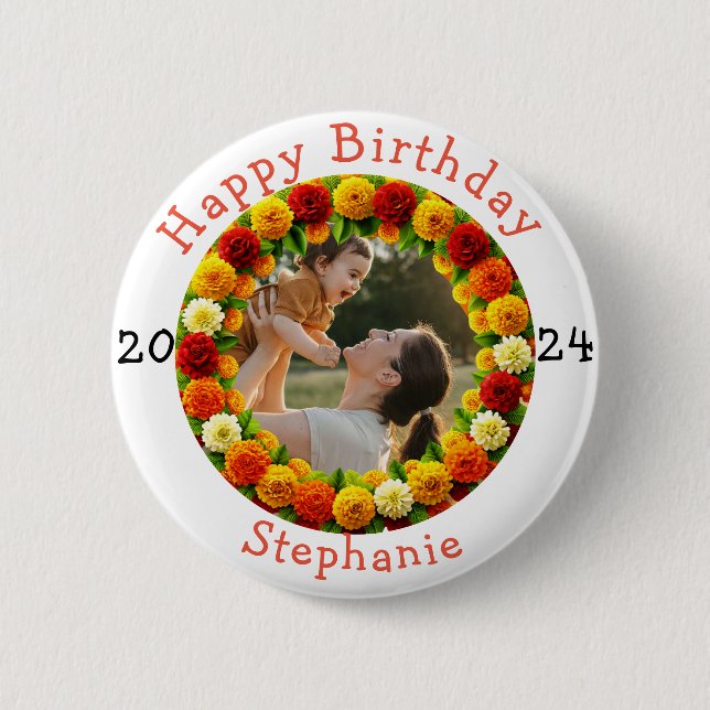 Personalized Happy Birthday Celebration photo Age 2 Inch Round Button (Front)