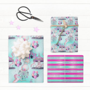 Personalized Happy Birthday Circus Wrapping Paper Sheet