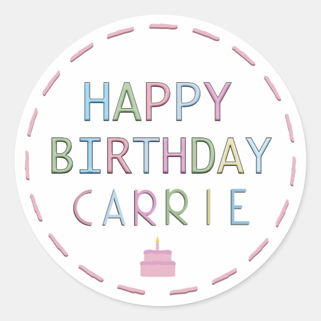 Personalized Happy Birthday Colourful Letters Cake Classic Round Sticker (Front)