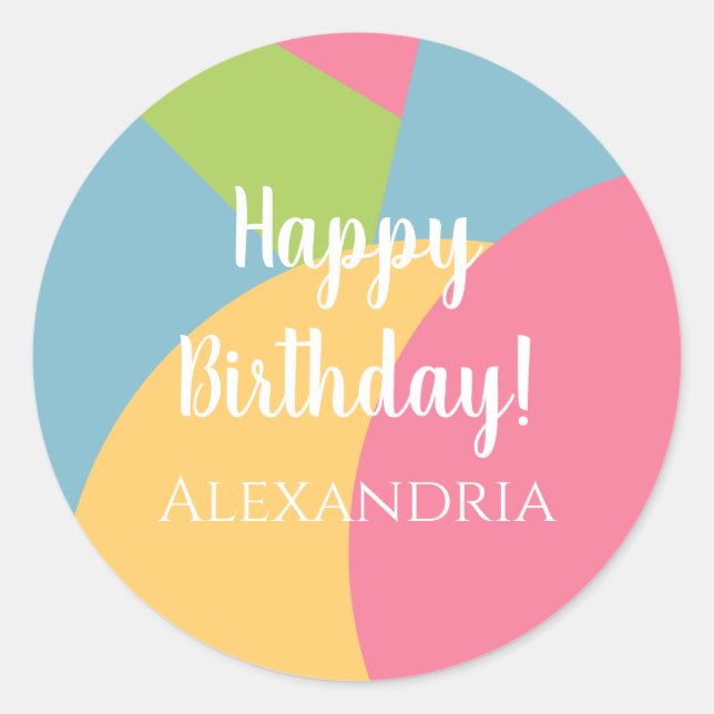 Personalized Happy Birthday Colourful Pastels Classic Round Sticker (Front)