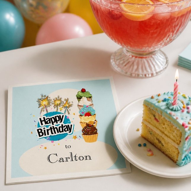 Personalized Happy Birthday Cupcake Paper Napkin (Creator Uploaded)