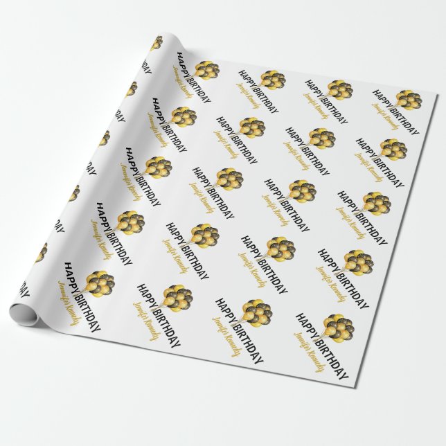 Personalized Happy Birthday Custom Name Typography Wrapping Paper (Unrolled)