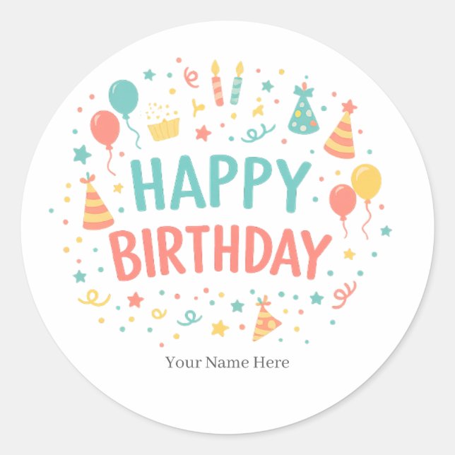 Personalized Happy Birthday Custom Party Stickers (Front)