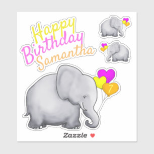 Personalized Happy Birthday Cute Elephants
