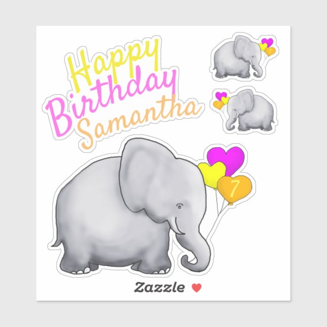 Personalized Happy Birthday Cute Elephants (Sheet)