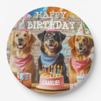 Personalized Happy Birthday Dog Paper Tableware Plate