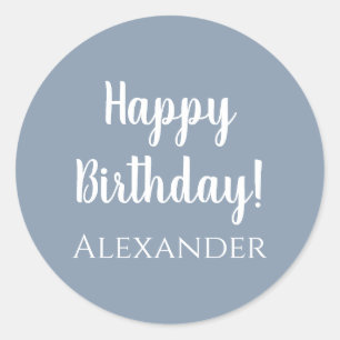 Personalized Happy Birthday Dusty Blue Classic Round Sticker