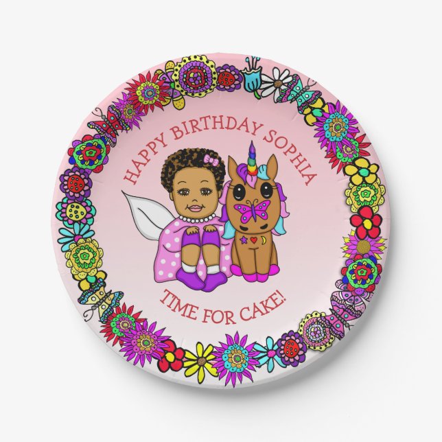 Personalized Happy Birthday Fairy and Unicorn   Paper Plate (Front)
