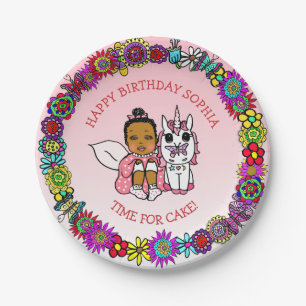 Personalized Happy Birthday Fairy and Unicorn Paper Plate