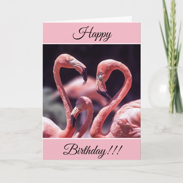 Personalized Happy Birthday Flamingos Card (Front)