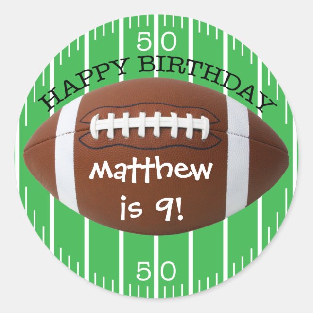 Personalized Happy Birthday Football Sticker (Front)