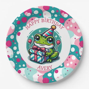 Personalized Happy Birthday   Frog Themed   Paper Plate