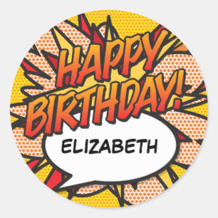Personalized HAPPY BIRTHDAY Fun Modern Classic Round Sticker