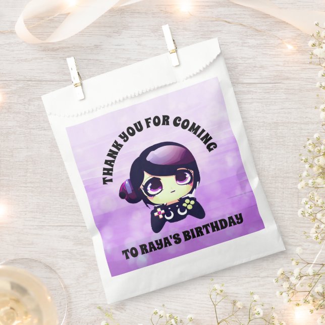 Personalized Happy Birthday Gaming Themed Purple Favour Bag (Clipped)