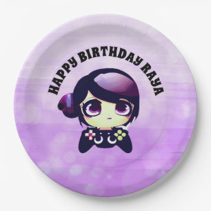 Personalized Happy Birthday Gaming Themed Purple Paper Plate