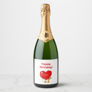 Personalized Happy Birthday Heart Cat Sparkling Wine Label