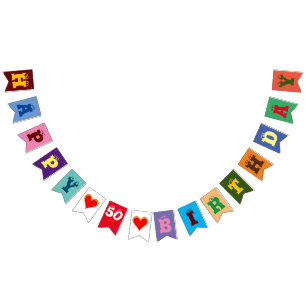 Personalized HAPPY BIRTHDAY HEARTS + your age 2 Bunting Flags