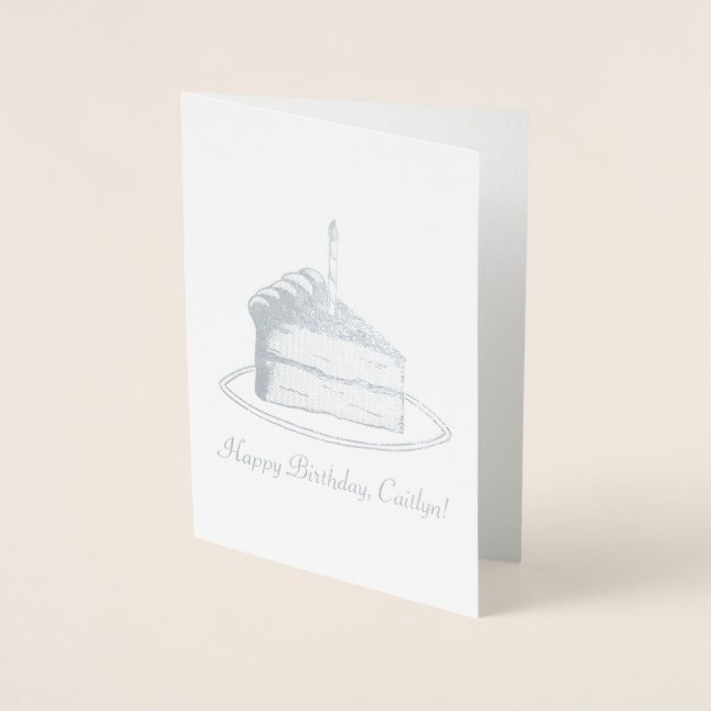 Personalized Happy Birthday Layer Cake Slice Foil Card (Front)