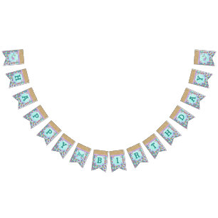 Personalized Happy Birthday Mermaid Party Bunting Flags