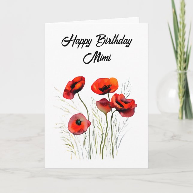Personalized Happy Birthday Mimi Pretty Poppies Card (Front)