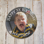 Personalized Happy Birthday Name and Age 2 Inch Round Button<br><div class="desc">Personalize this birthday button by adding your son's picture,  name and birthday age  to this button in the customize area.</div>