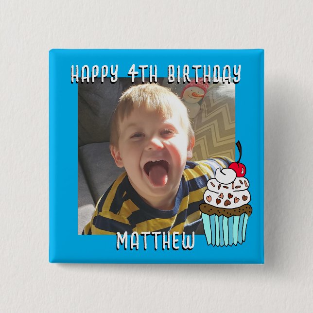 Personalized Happy Birthday Name and Age 2 Inch Square Button (Front)