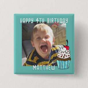 Personalized Happy Birthday Name and Age 2 Inch Square Button