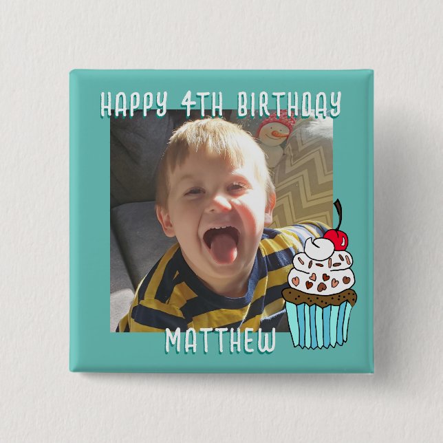 Personalized Happy Birthday Name and Age 2 Inch Square Button (Front)