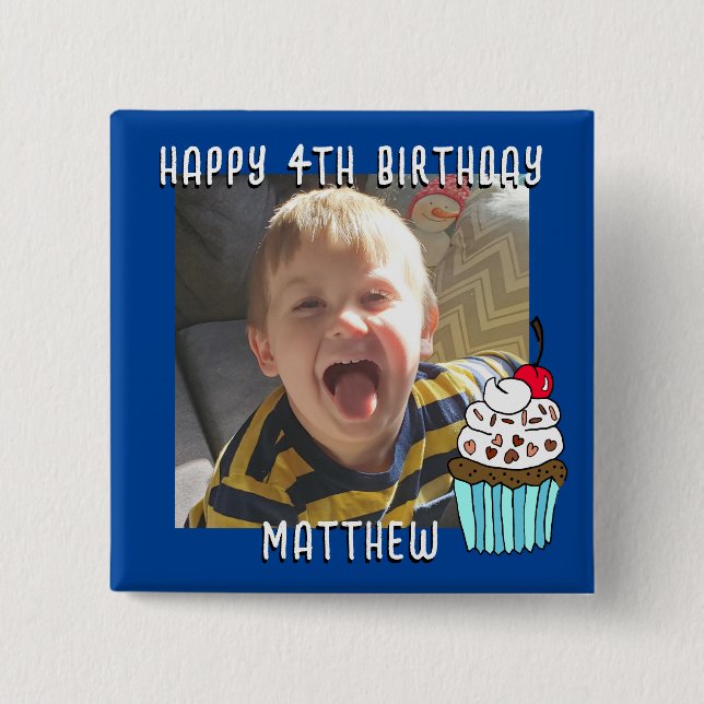 Personalized Happy Birthday Name and Age 2 Inch Square Button (Front)