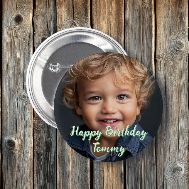 Personalized Happy Birthday Name and Photo 2 Inch Round Button (Creator Uploaded)